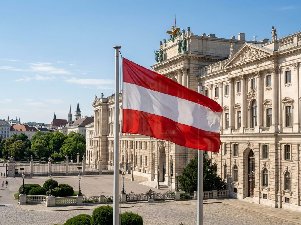 علم النمسا: ألوانه ومعانيه وتاريخه وأهم المعلومات عنه austrian flag waving on flagpole علم النمسا (1)