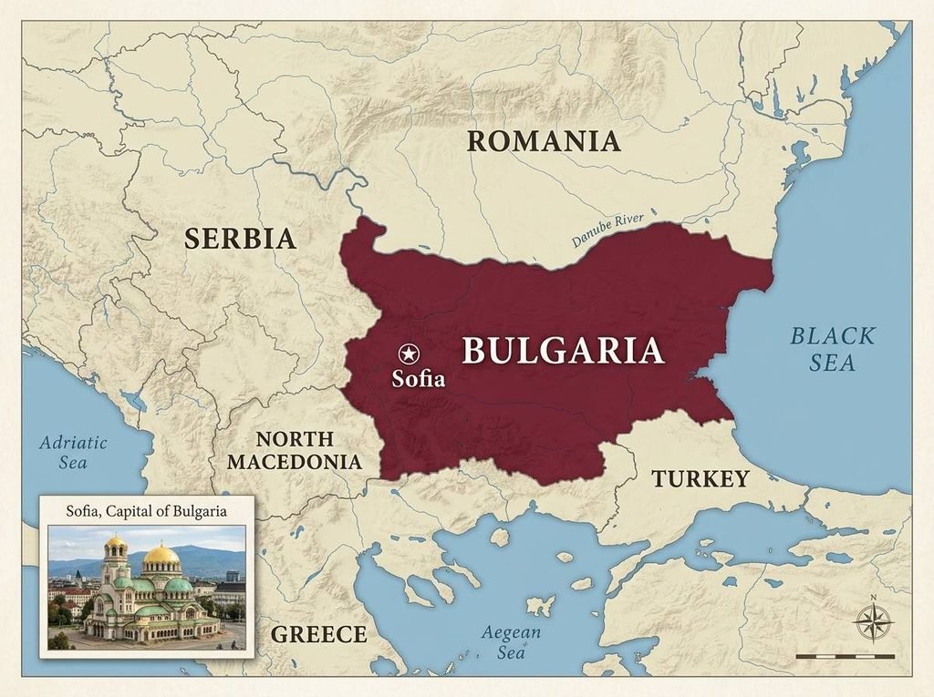 أين تقع بلغاريا؟ دليلك الشامل للتعرّف على موقعها الجغرافي وحدودها وأجمل مدنها bulgaria highlighted on european… compress اين تقع بلغاريا