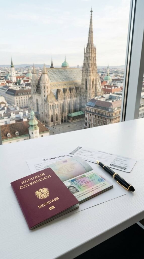 passport and visa documents onفيزا النمسا 52fede3e compress