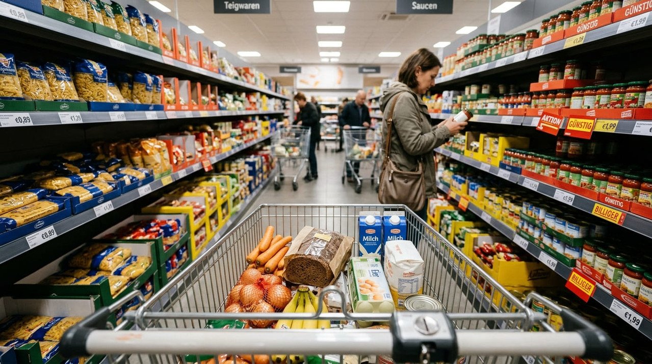أرخص محلات السوبرماركت في النمسا: مقارنة الأسعار ونصائح لتوفير المال Shopper Comparing Grocery Prices 20261024003146 1