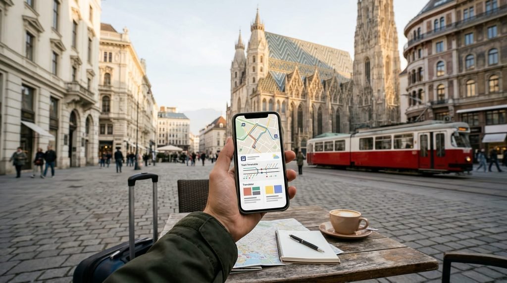 traveler holding smartphone in v… 